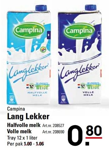 Aanbiedingen Campina lang lekker halfvolle melk - Campina - Geldig van 16/11/2017 tot 04/12/2017 bij Sligro