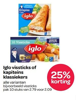 Aanbiedingen Iglo vissticks of kapiteins klassiekers - Iglo - Geldig van 16/11/2017 tot 29/11/2017 bij Spar
