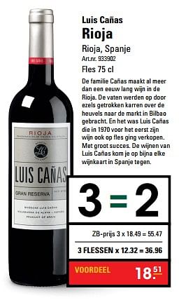 Aanbiedingen Luis cañas rioja - Rode wijnen - Geldig van 16/11/2017 tot 25/11/2017 bij Sligro