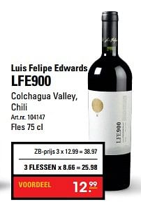 Aanbiedingen Luis felipe edwards lfe900 colchagua valley - Rode wijnen - Geldig van 16/11/2017 tot 25/11/2017 bij Sligro