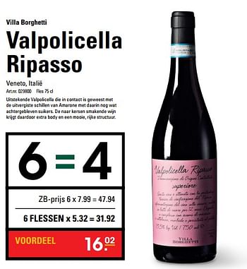 Aanbiedingen Villa borghetti valpolicella ripasso - Rode wijnen - Geldig van 16/11/2017 tot 25/11/2017 bij Sligro