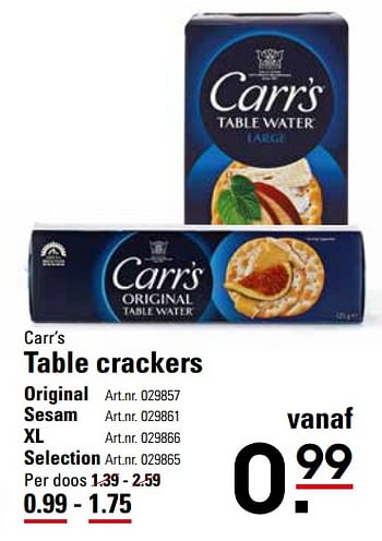 Aanbiedingen Carr`s table crackers origina - Carr's - Geldig van 16/11/2017 tot 04/12/2017 bij Sligro