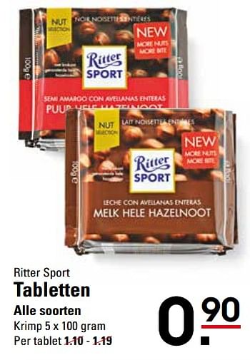 Aanbiedingen Ritter sport tabletten - Ritter Sport - Geldig van 16/11/2017 tot 04/12/2017 bij Sligro