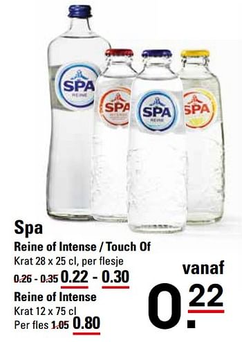 Aanbiedingen Spa reine of intense - touch of - Spa - Geldig van 16/11/2017 tot 04/12/2017 bij Sligro