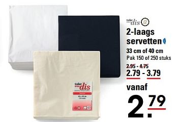 Aanbiedingen 2-laags servetten - Takedis - Geldig van 16/11/2017 tot 04/12/2017 bij Sligro