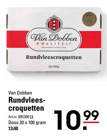 Aanbiedingen Van dobben rundvleescroquetten - Van Dobben - Geldig van 16/11/2017 tot 04/12/2017 bij Sligro