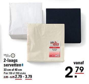 Aanbiedingen 2-laags servetten - Takedis - Geldig van 16/11/2017 tot 04/12/2017 bij Sligro