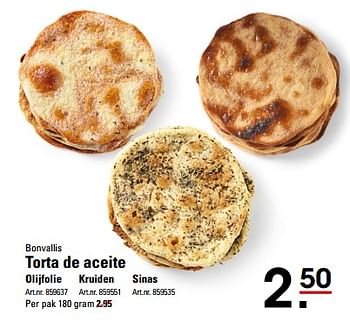 Aanbiedingen Bonvallis torta de aceite olijfolie - Bonvallis - Geldig van 16/11/2017 tot 04/12/2017 bij Sligro