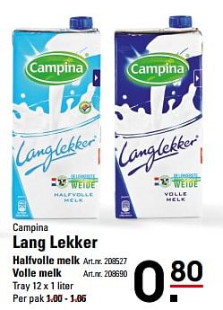 Aanbiedingen Campina lang lekker halfvolle melk - Campina - Geldig van 16/11/2017 tot 04/12/2017 bij Sligro