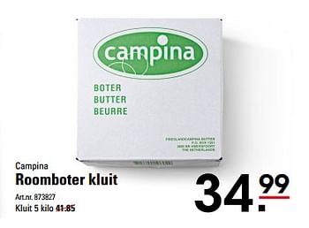 Aanbiedingen Campina roomboter kluit - Campina - Geldig van 16/11/2017 tot 04/12/2017 bij Sligro