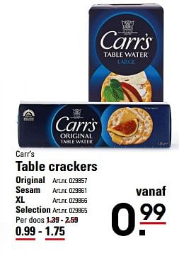 Aanbiedingen Carr`s table crackers original - Carr's - Geldig van 16/11/2017 tot 04/12/2017 bij Sligro