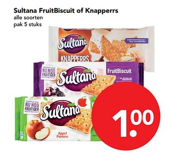 Aanbiedingen Sultana fruitbiscuit of knapperrs - Sultana - Geldig van 19/11/2017 tot 25/11/2017 bij Deen Supermarkten