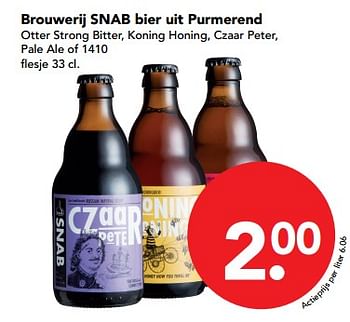 Aanbiedingen Brouwerij snab bier uit purmerend otter strong bitter, koning honing, czaar peter, pale ale of 1410 - Snab - Geldig van 19/11/2017 tot 25/11/2017 bij Deen Supermarkten