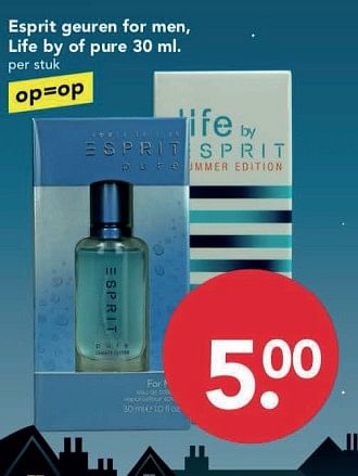 Aanbiedingen Esprit geuren for men, life by of pure - Esprit - Geldig van 19/11/2017 tot 25/11/2017 bij Deen Supermarkten