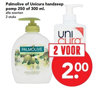 Aanbiedingen Palmolive of unicura handzeep pomp - Huismerk deen supermarkt - Geldig van 19/11/2017 tot 25/11/2017 bij Deen Supermarkten