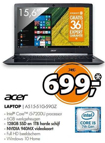 Aanbiedingen Acer laptop a515-51g-59gz - Acer - Geldig van 19/11/2017 tot 26/11/2017 bij Expert