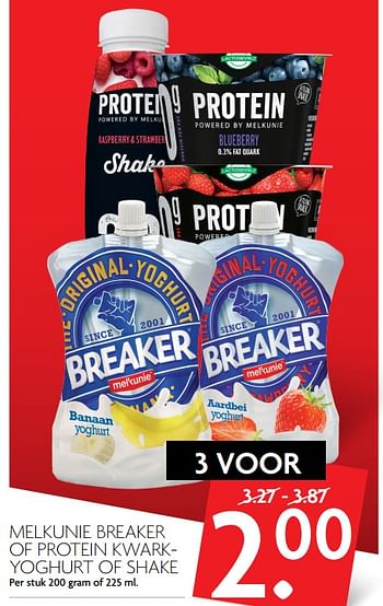 Aanbiedingen Melkunie breaker of protein kwarkyoghurt of shake - Melkunie - Geldig van 19/11/2017 tot 25/11/2017 bij Deka Markt
