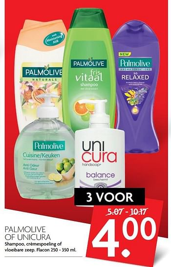 Aanbiedingen Palmolive of unicura - Palmolive - Geldig van 19/11/2017 tot 25/11/2017 bij Deka Markt