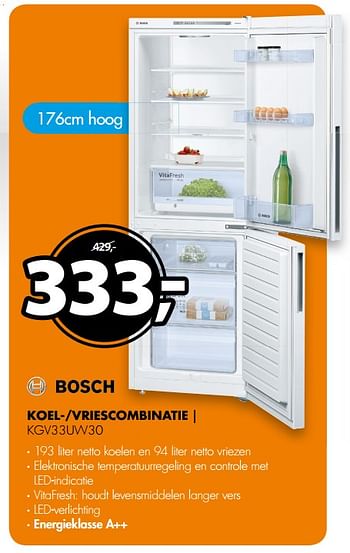 Aanbiedingen Bosch koel--vriescombinatie kgv33uw30 - Bosch - Geldig van 19/11/2017 tot 26/11/2017 bij Expert