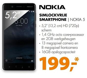 Aanbiedingen Nokia simlockvrije smartphone nokia 5 - Nokia - Geldig van 19/11/2017 tot 26/11/2017 bij Expert