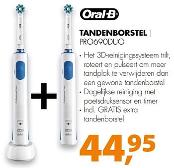 Aanbiedingen Oral-b tandenborstel pro690duo - Oral-B - Geldig van 19/11/2017 tot 26/11/2017 bij Expert