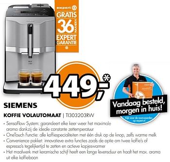 Aanbiedingen Siemens koffie volautomaat ti303203rw - Siemens - Geldig van 19/11/2017 tot 26/11/2017 bij Expert
