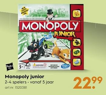 Aanbiedingen Monopoly junior - Hasbro - Geldig van 18/11/2017 tot 05/12/2017 bij Blokker