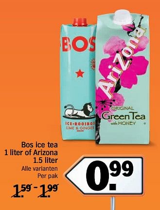Aanbiedingen Bos ice tea of arizona - Huismerk - Albert Heijn - Geldig van 20/11/2017 tot 26/11/2017 bij Albert Heijn