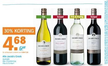 Aanbiedingen Jacob`s creek chardonnay - Witte wijnen - Geldig van 20/11/2017 tot 26/11/2017 bij Albert Heijn