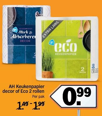 Aanbiedingen Keukenpapier decor of eco 2 rollen - Huismerk - Albert Heijn - Geldig van 20/11/2017 tot 26/11/2017 bij Albert Heijn