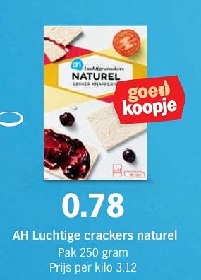 Aanbiedingen Luchtige crackers naturel - Huismerk - Albert Heijn - Geldig van 20/11/2017 tot 26/11/2017 bij Albert Heijn