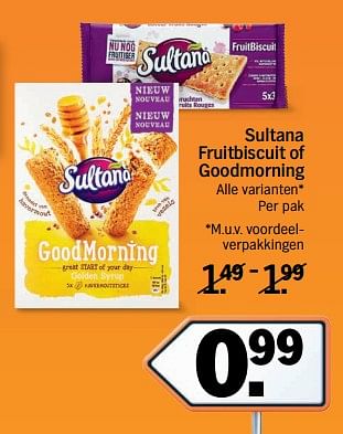 Aanbiedingen Sultana fruitbiscuit of goodmorning - Sultana - Geldig van 20/11/2017 tot 26/11/2017 bij Albert Heijn