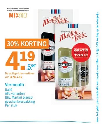 Aanbiedingen Vermouth martini bianco geschenkverpakking - Martini - Geldig van 20/11/2017 tot 26/11/2017 bij Albert Heijn
