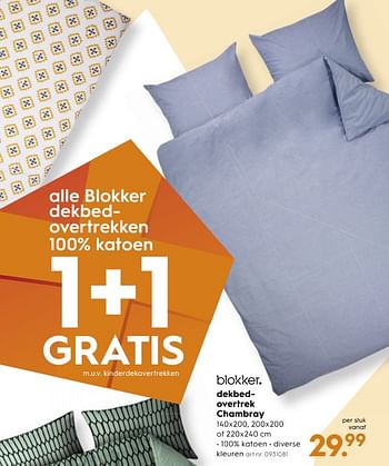 Aanbiedingen Dekbedovertrek chambray - Huismerk - Blokker - Geldig van 18/11/2017 tot 05/12/2017 bij Blokker