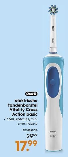 Aanbiedingen Oral-b elektrische tandenborstel vitality cross action basic - Oral-B - Geldig van 18/11/2017 tot 05/12/2017 bij Blokker