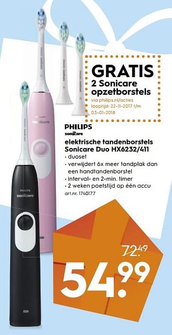 Aanbiedingen Philips elektrische tandenborstels sonicare duo hx6232-411 - Philips - Geldig van 18/11/2017 tot 05/12/2017 bij Blokker