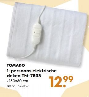 Aanbiedingen Tomado 1-persoons elektrische deken tm-7803 - Tomado - Geldig van 18/11/2017 tot 05/12/2017 bij Blokker