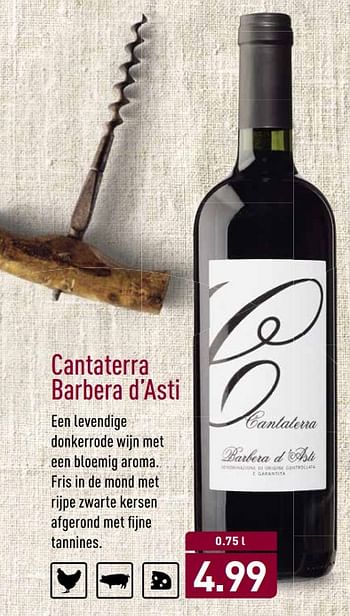 Aanbiedingen Cantaterra barbera d`asti - Rode wijnen - Geldig van 20/11/2017 tot 26/11/2017 bij Aldi