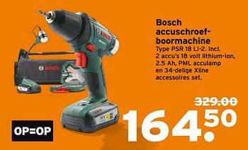 Aanbiedingen Bosch accuschroefboormachine type psr 18 li-2 - Bosch - Geldig van 20/11/2017 tot 26/11/2017 bij Gamma