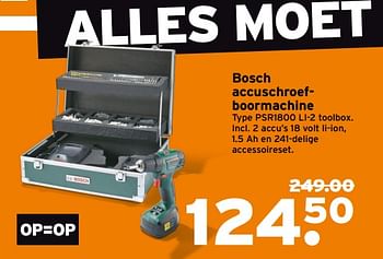 Aanbiedingen Bosch accuschroefboormachine type psr1800 li-2 toolbox - Bosch - Geldig van 20/11/2017 tot 26/11/2017 bij Gamma