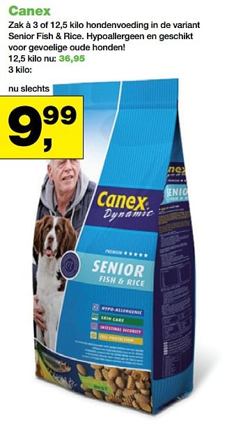 Aanbiedingen Canex hondenvoeding in de variant senior fish + rice - Canex - Geldig van 20/11/2017 tot 03/12/2017 bij Jumper