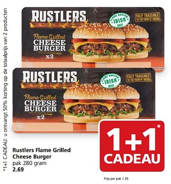 Aanbiedingen Rustlers flame grilled cheese burger - Rustlers - Geldig van 20/11/2017 tot 26/11/2017 bij Jan Linders