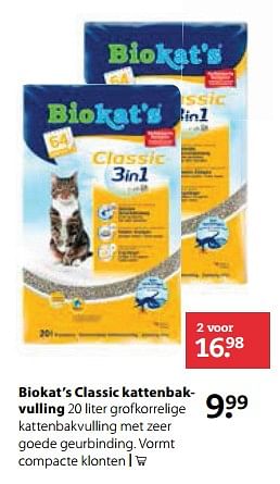 Aanbiedingen Biokat`s classic kattenbakvulling - Bio kat`s - Geldig van 19/11/2017 tot 03/12/2017 bij Pets Place