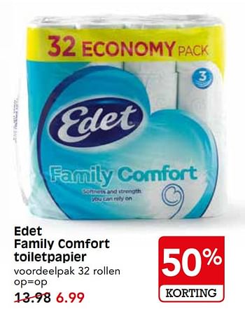 Aanbiedingen Edet family comfort toiletpapier - Edet - Geldig van 19/11/2017 tot 25/11/2017 bij Em-té