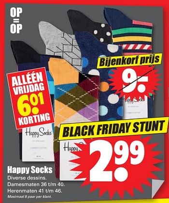 Aanbiedingen Happy sokken - Huismerk - Dirk - Geldig van 24/11/2017 tot 24/11/2017 bij Lekker Doen