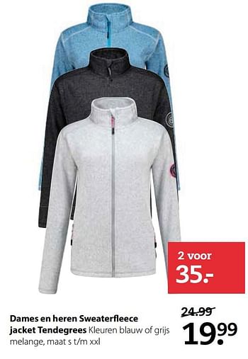 Aanbiedingen Dames en heren sweaterfleece jacket tendegrees - Tendegrees - Geldig van 20/11/2017 tot 03/12/2017 bij Boerenbond