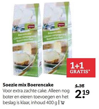 Aanbiedingen Soezie mix boerencake - Soezie - Geldig van 20/11/2017 tot 03/12/2017 bij Boerenbond