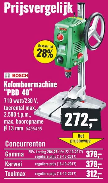 Aanbiedingen Bosch kolomboormachine pbd 40 - Bosch - Geldig van 20/11/2017 tot 03/12/2017 bij Hornbach