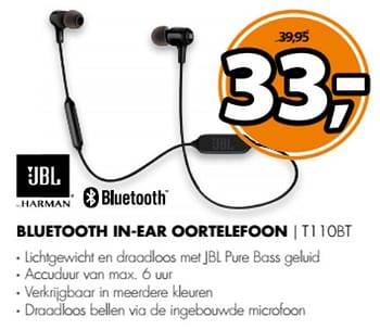 Aanbiedingen Jbl bluetooth in-ear oortelefoon t110bt - JBL - Geldig van 20/11/2017 tot 27/11/2017 bij Expert