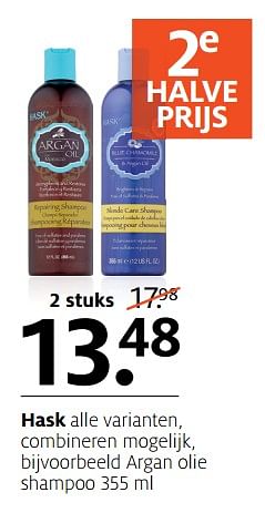 Aanbiedingen Argan olie shampoo - Hask - Geldig van 20/11/2017 tot 03/12/2017 bij Etos